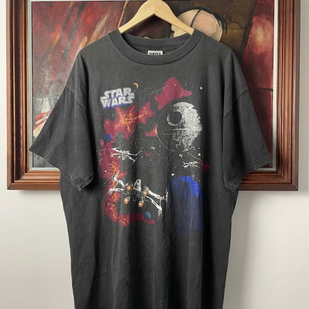 Vintage 90s Movie Tee Star Wars Og Rare Washed Sci Fi Hype